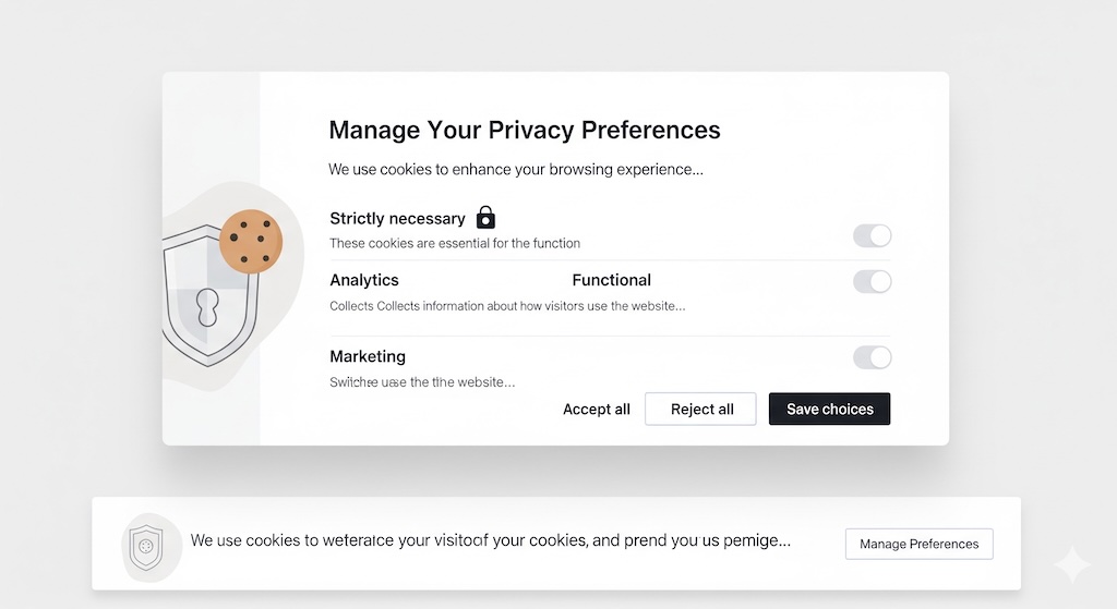 Website consent banner and user preference center with granular toggles