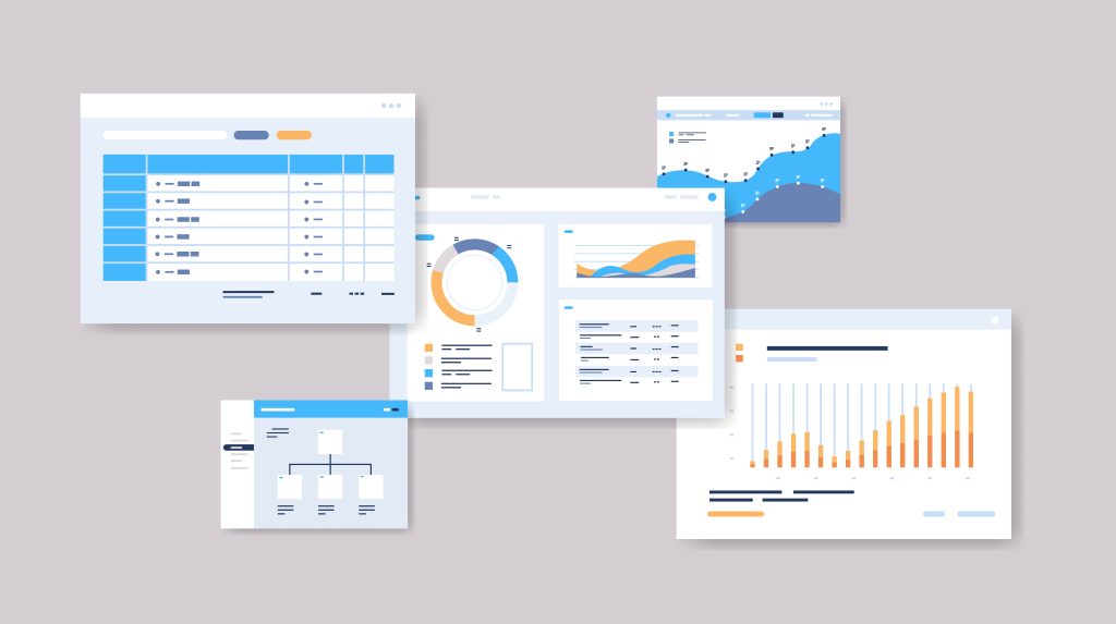 Multiple screens showing automated analytics reporting workflow