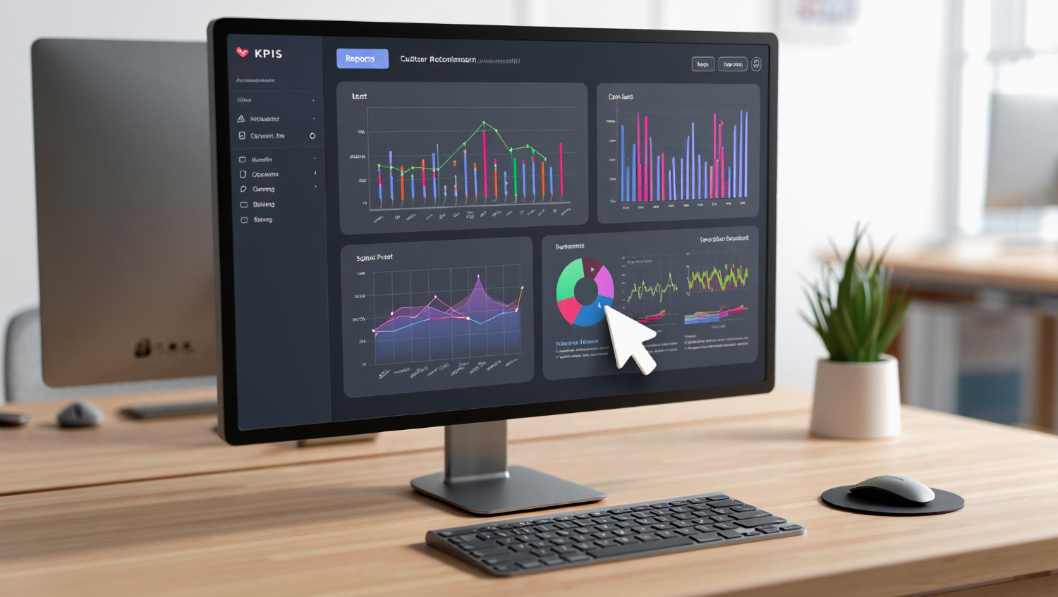 KPI dashboard on monitor showing actionable business metrics